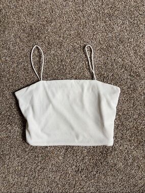 Women's White Ribbed Spaghetti Strap Crop Top